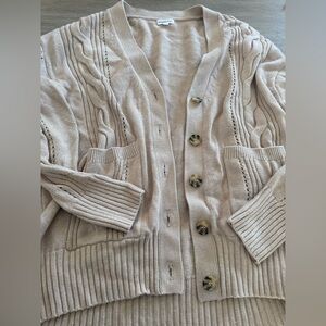 Minnie Rose Taupe‎ Cable Knit Cardigan